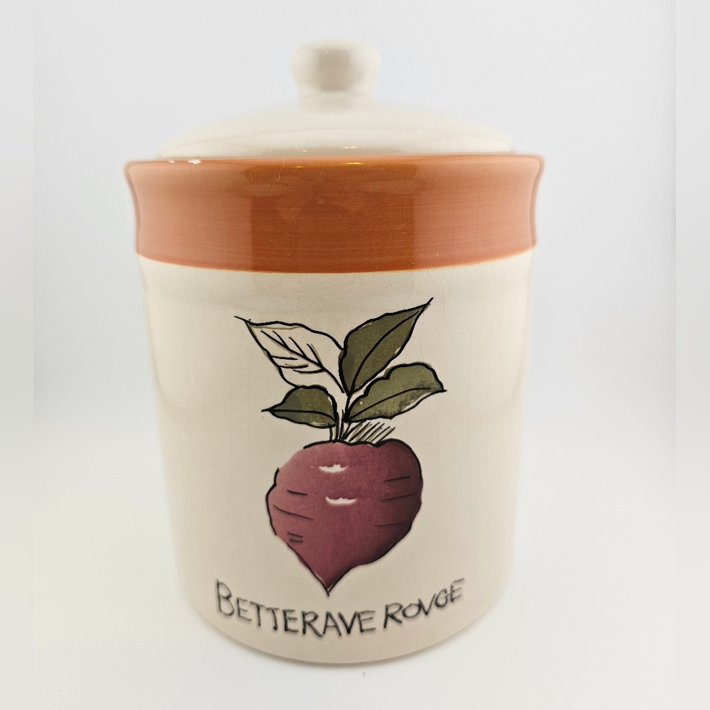 Beet-Themed Ceramic Pot with Lid – Rustic French Country Decor